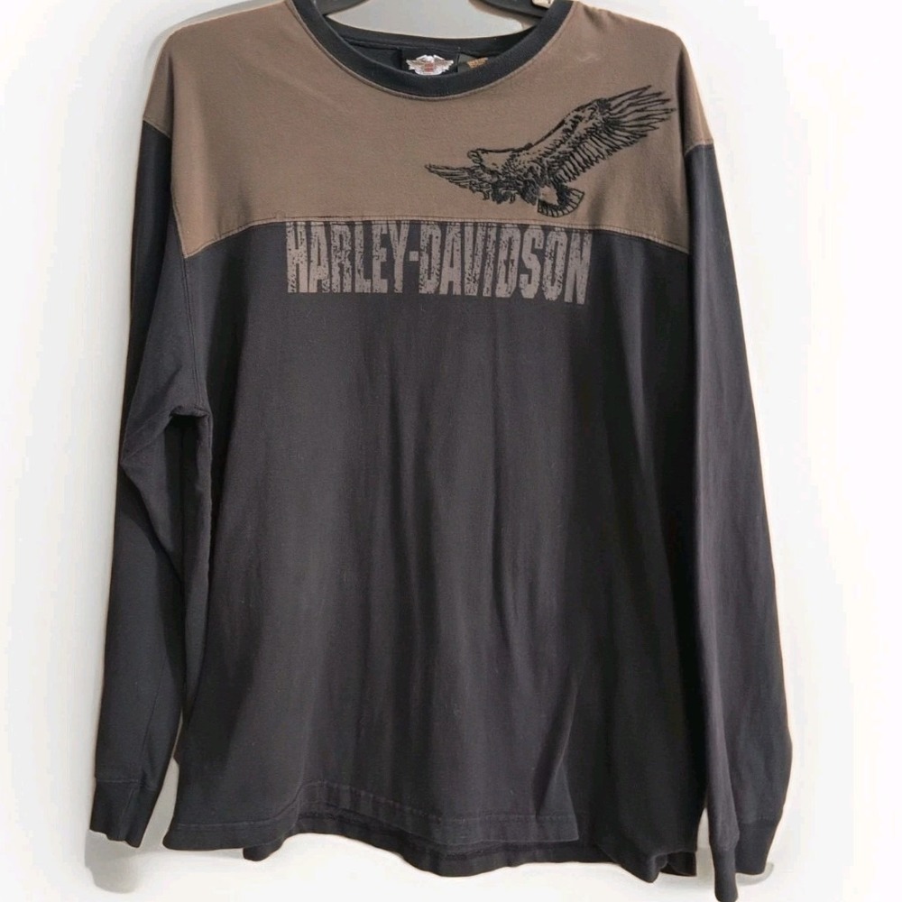 Harley-Davidson Men's Green Black Long Sleeve Colorblock Heavy T-Shirt Size 3XL